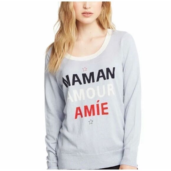 Chaser maman amour amie Long Sleeve Crew Neck Striped Pullover size medium - Picture 1 of 5